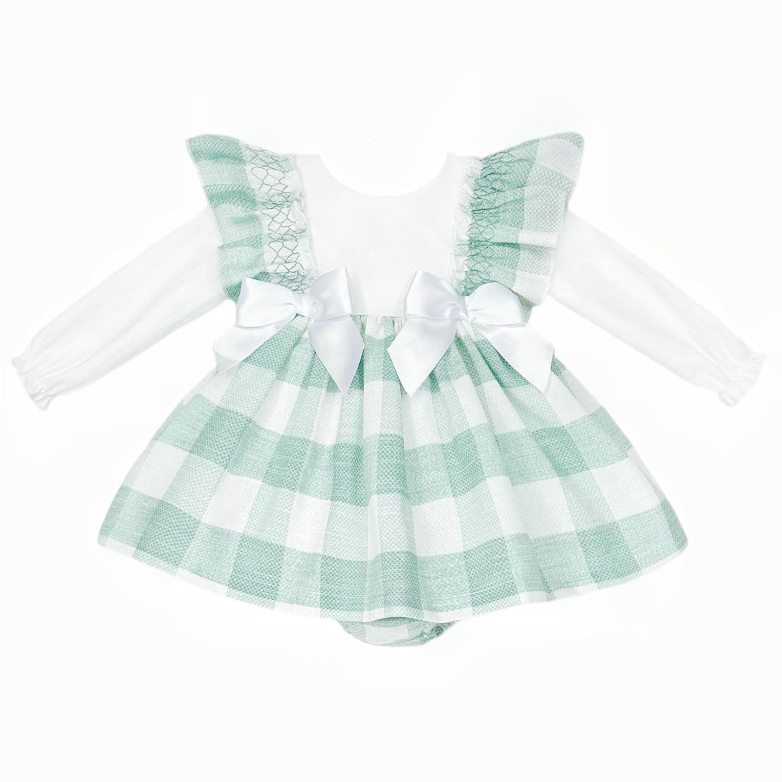 *SALE* Baby Girl Green Checked Puff Dress with Pants "MYDB2498G"