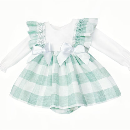 *SALE* Baby Girl Green Checked Puff Dress with Pants "MYDB2498G"