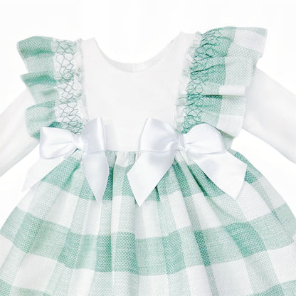 *SALE* Baby Girl Green Checked Puff Dress with Pants "MYDB2498G"