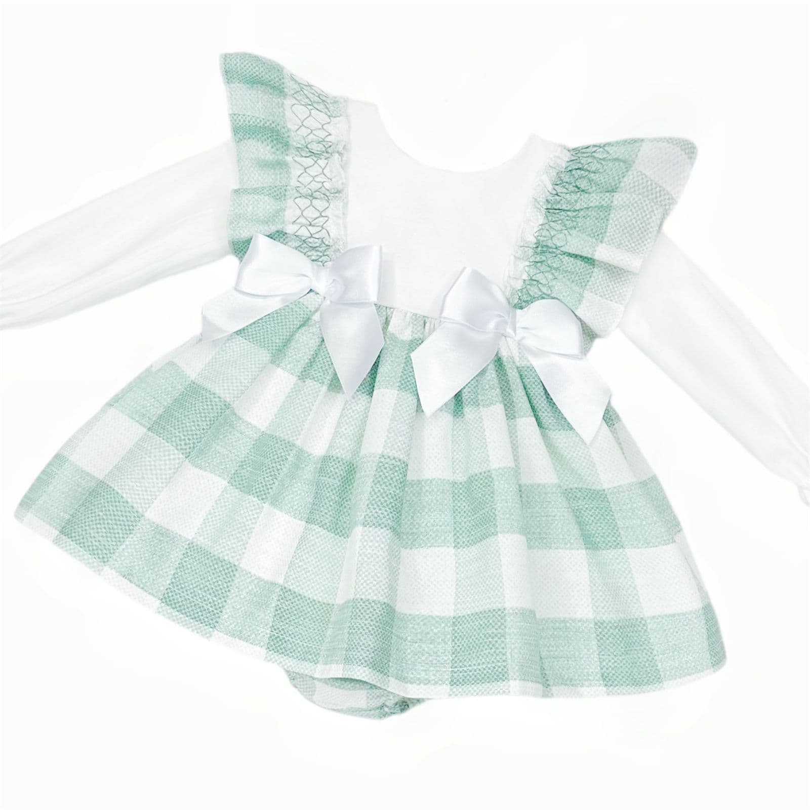 *SALE* Baby Girl Green Checked Puff Dress with Pants "MYDB2498G"