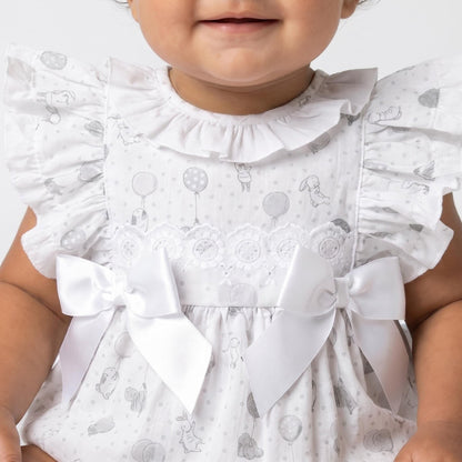 *SALE* Baby Girl Green Teddy Print Frilly Shoulder Romper "MYD25026"