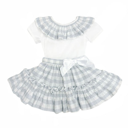 *SALE* Baby Girl Grey Checked Smock Skirt with Top "MYD2432G"