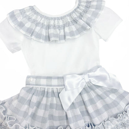 *SALE* Baby Girl Grey Checked Smock Skirt with Top "MYD2432G"