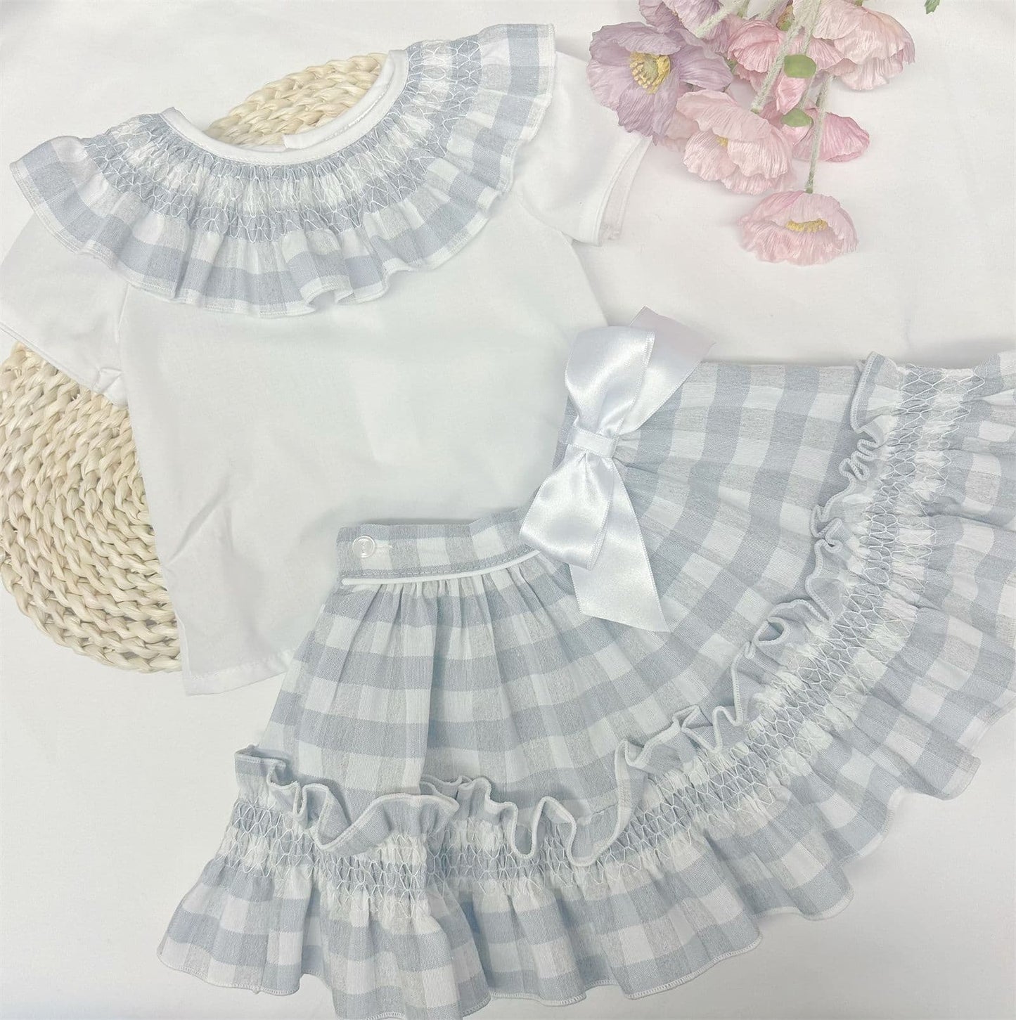 *SALE* Baby Girl Grey Checked Smock Skirt with Top "MYD2432G"