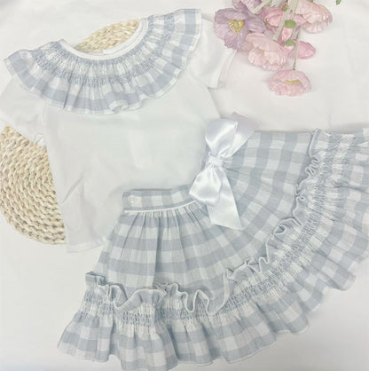 *SALE* Baby Girl Grey Checked Smock Skirt with Top "MYD2432G"
