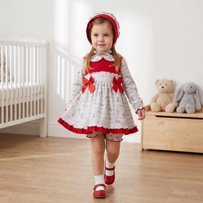 *SALE* Baby Girl Grey Puppy Print Puff Ball Dress with Bonnet /Pants "MYD232"