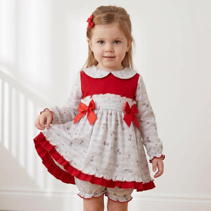 *SALE* Baby Girl Grey Puppy Print Puff Ball Dress with Bonnet /Pants "MYD232"