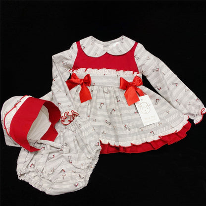*SALE* Baby Girl Grey Puppy Print Puff Ball Dress with Bonnet /Pants "MYD232"