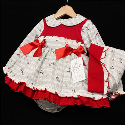 *SALE* Baby Girl Grey Puppy Print Puff Ball Dress with Bonnet /Pants "MYD232"