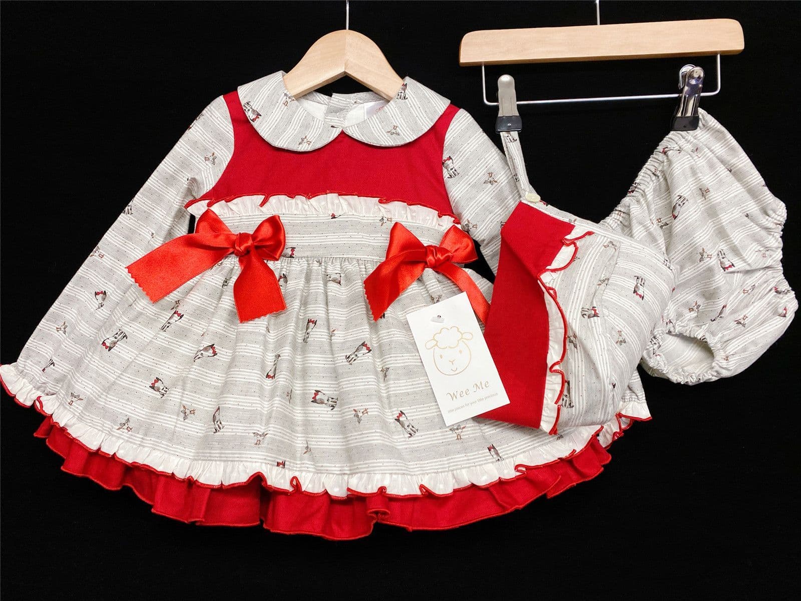 *SALE* Baby Girl Grey Puppy Print Puff Ball Dress with Bonnet /Pants "MYD232"