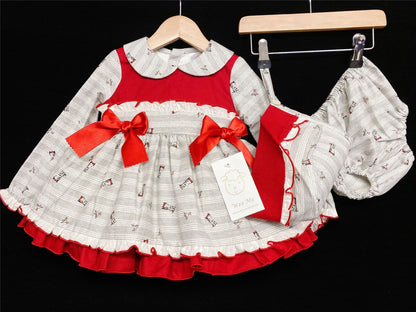 *SALE* Baby Girl Grey Puppy Print Puff Ball Dress with Bonnet /Pants "MYD232"
