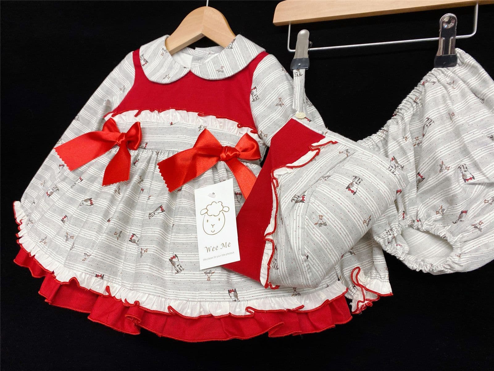 *SALE* Baby Girl Grey Puppy Print Puff Ball Dress with Bonnet /Pants "MYD232"