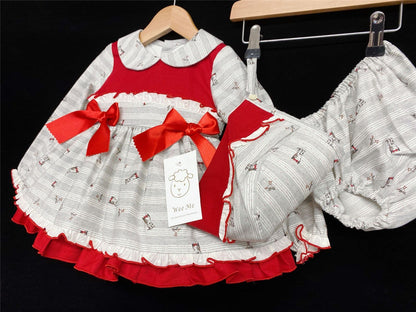 *SALE* Baby Girl Grey Puppy Print Puff Ball Dress with Bonnet /Pants "MYD232"