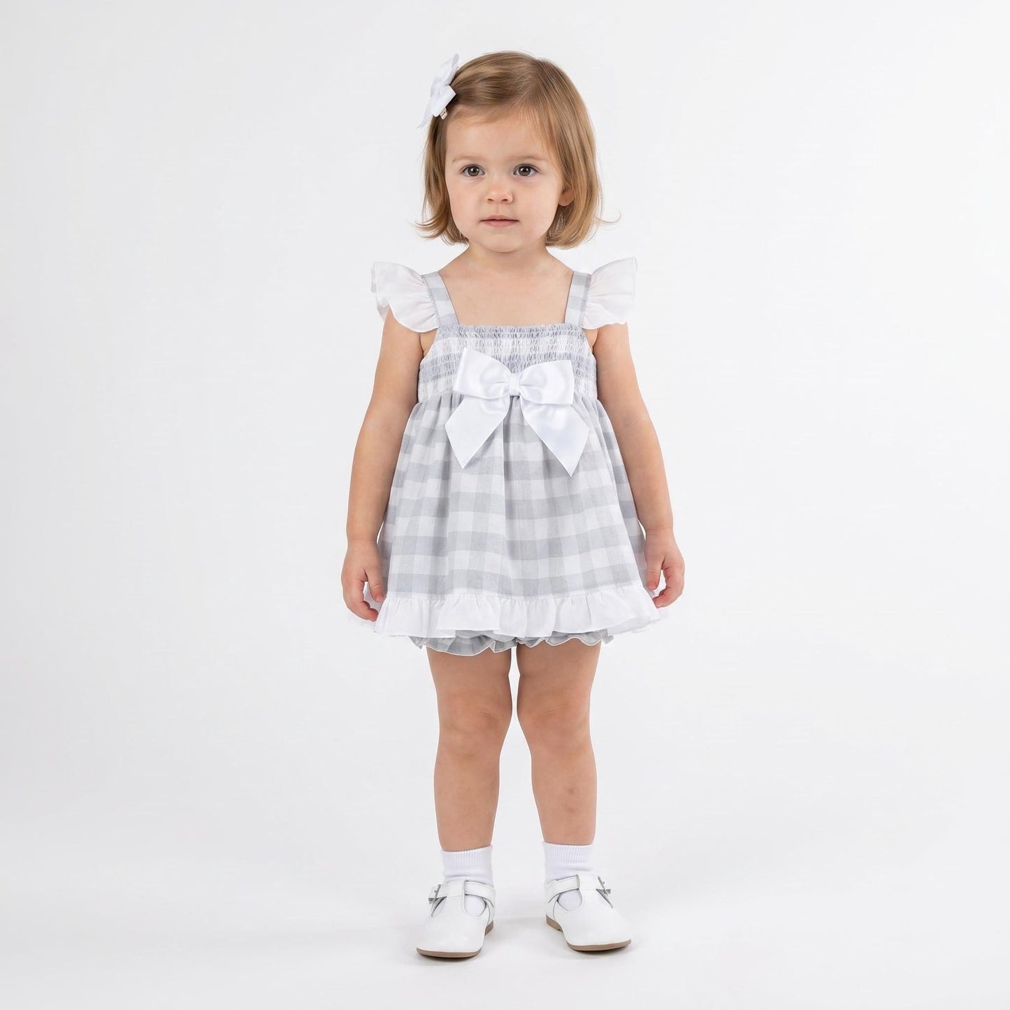 *SALE* Baby Girl Grey Smocked Sun Dress with Knickers "MYD2430G"