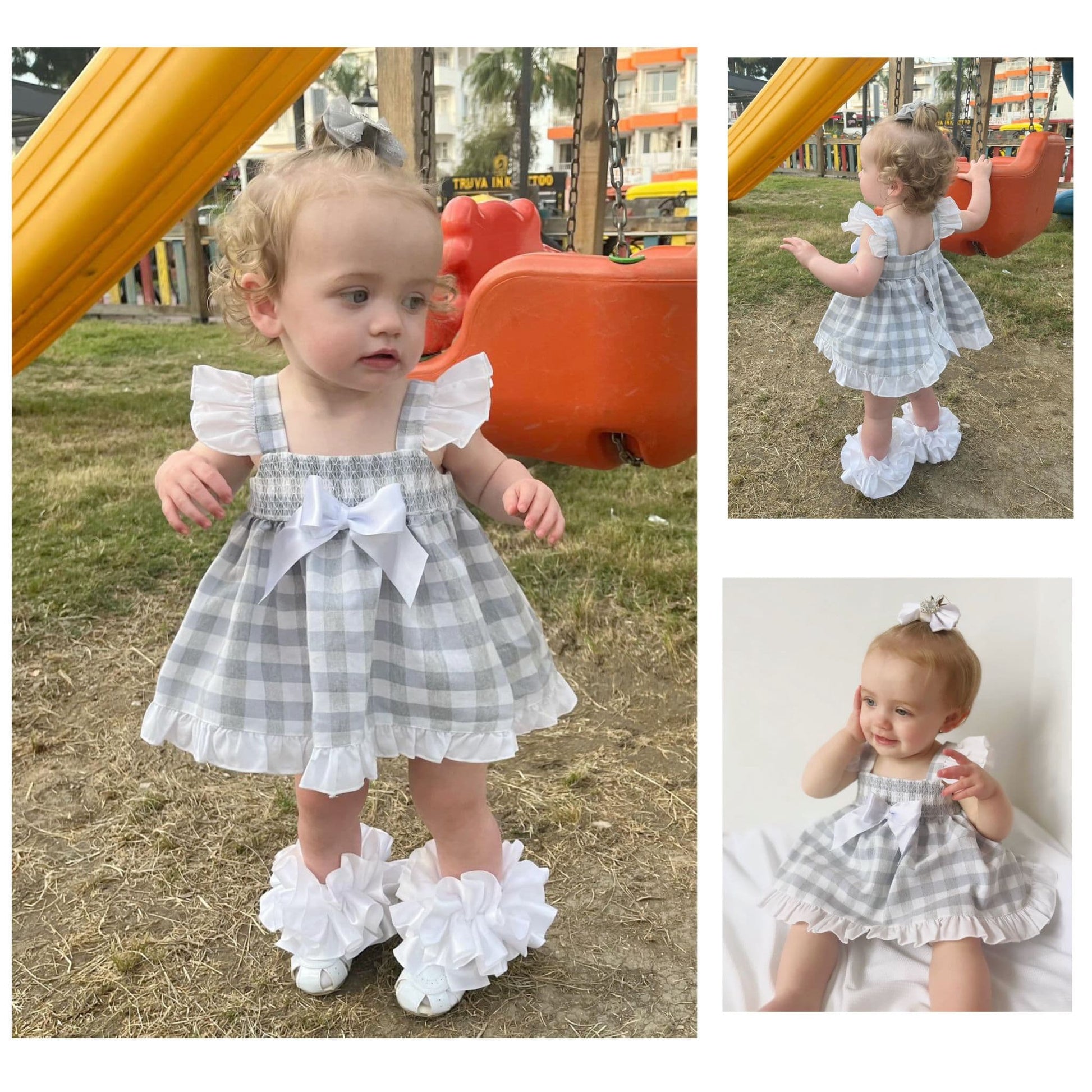 *SALE* Baby Girl Grey Smocked Sun Dress with Knickers "MYD2430G"