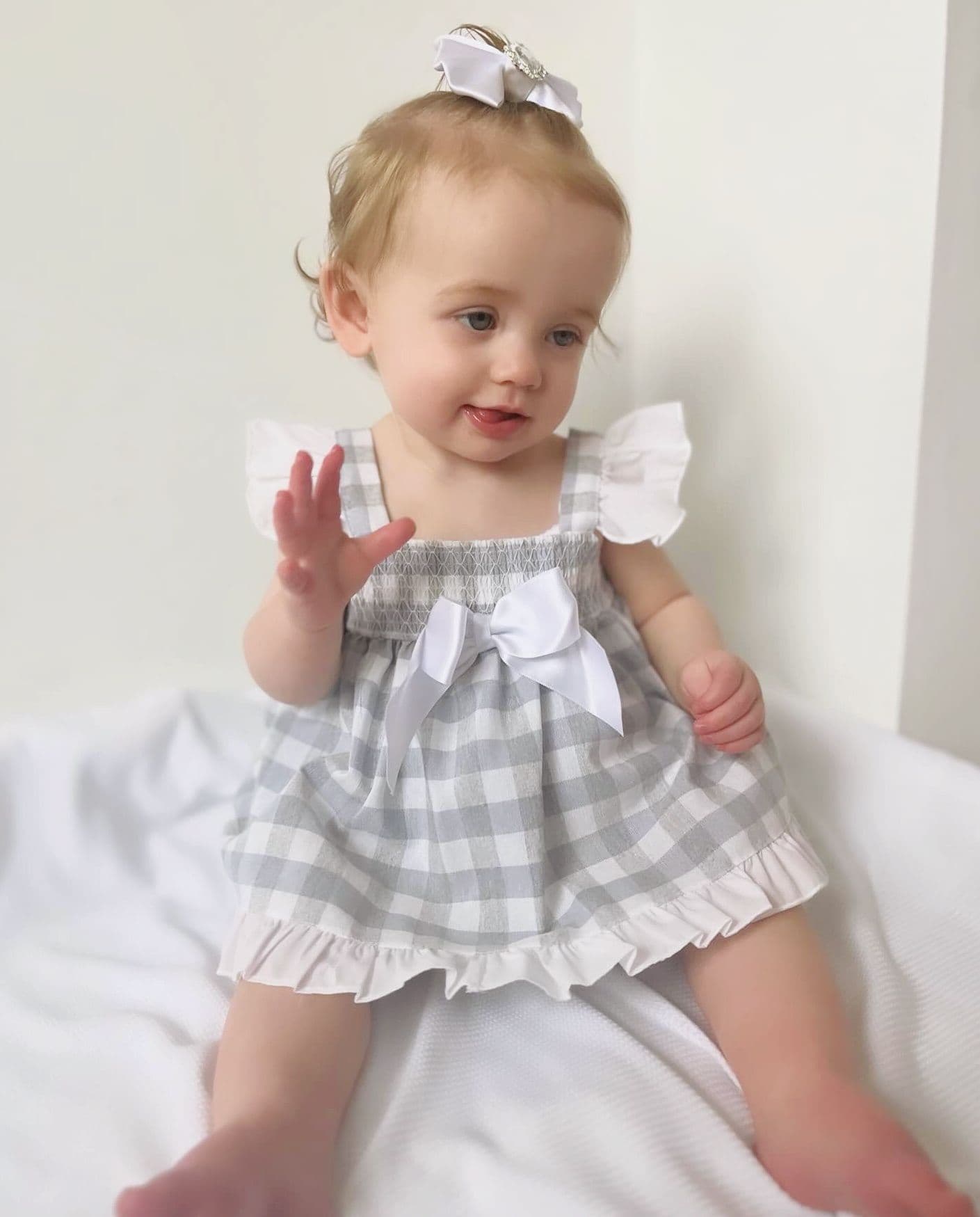 *SALE* Baby Girl Grey Smocked Sun Dress with Knickers "MYD2430G"