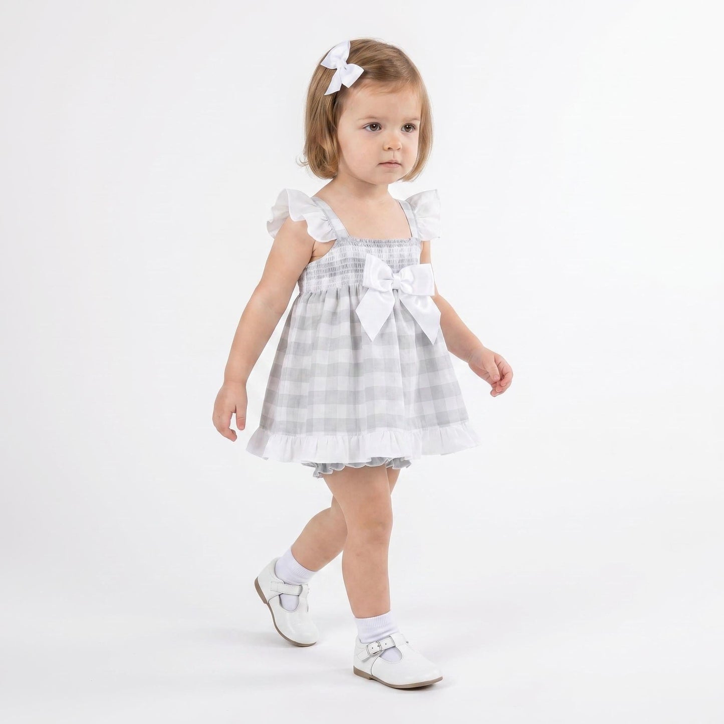 *SALE* Baby Girl Grey Smocked Sun Dress with Knickers "MYD2430G"