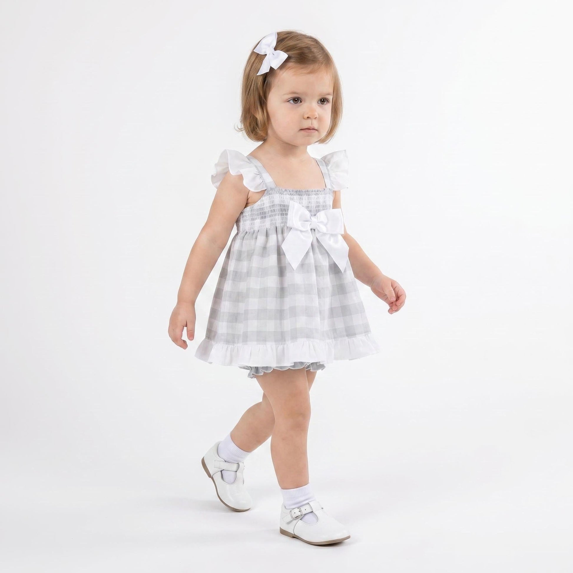 *SALE* Baby Girl Grey Smocked Sun Dress with Knickers "MYD2430G"