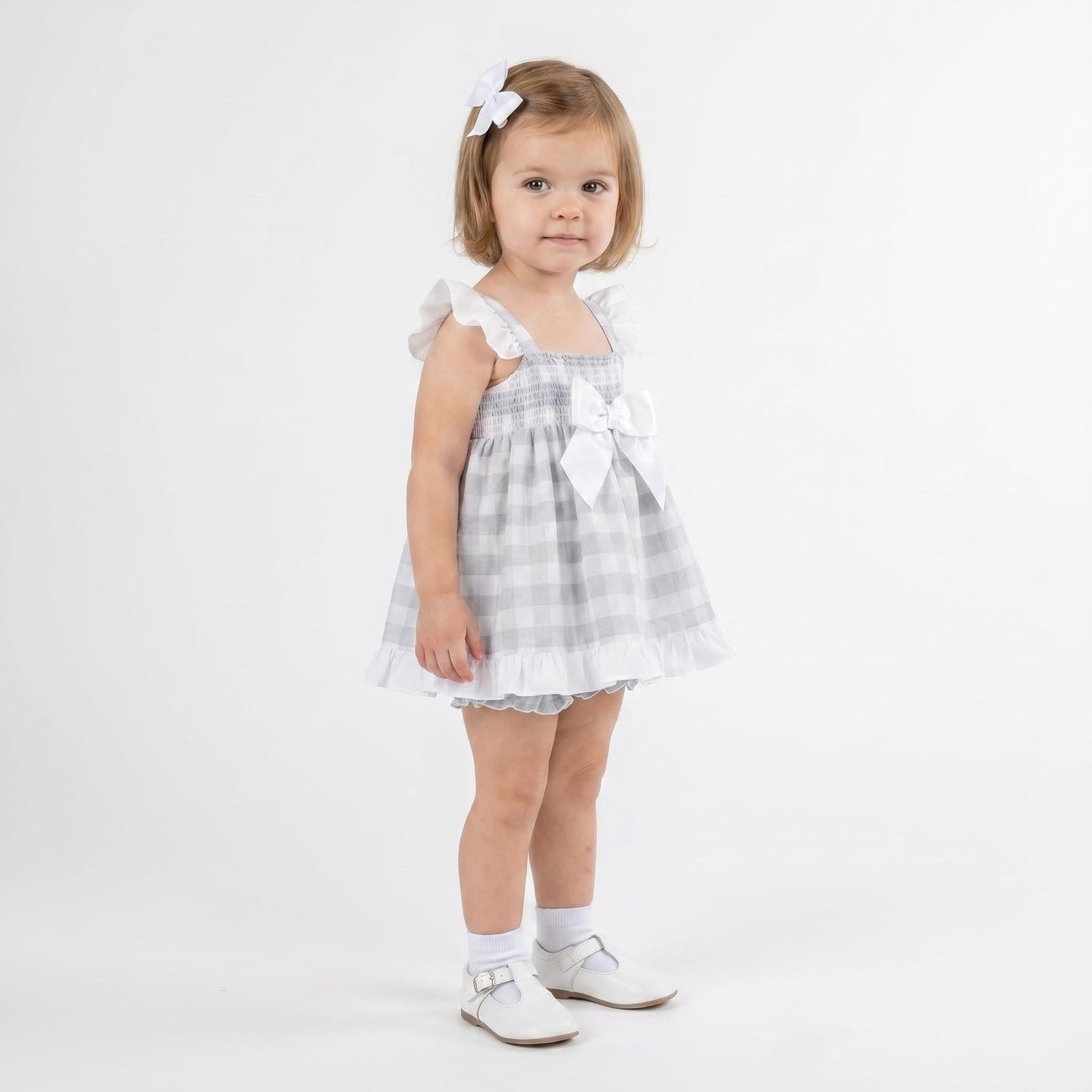 *SALE* Baby Girl Grey Smocked Sun Dress with Knickers "MYD2430G"