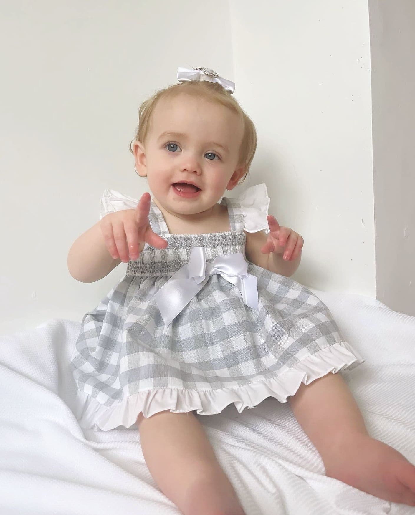 *SALE* Baby Girl Grey Smocked Sun Dress with Knickers "MYD2430G"