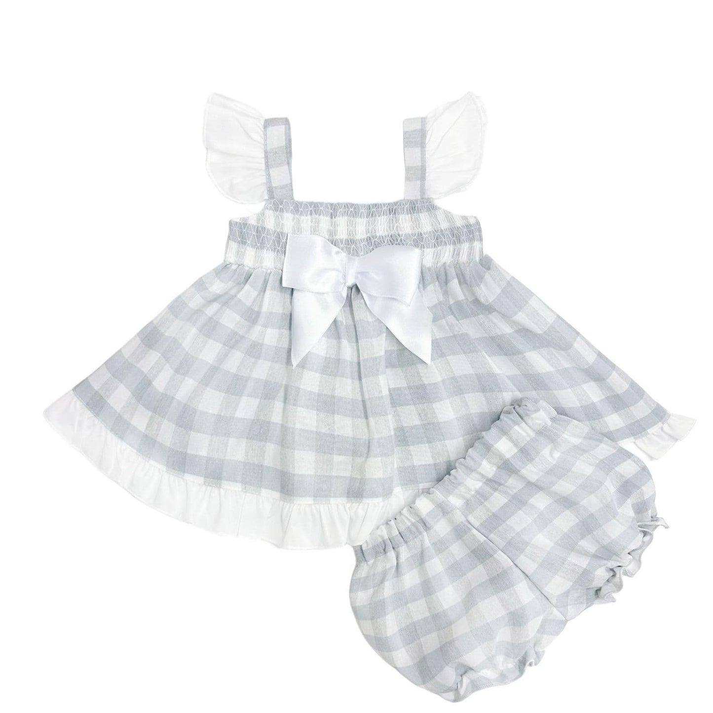*SALE* Baby Girl Grey Smocked Sun Dress with Knickers "MYD2430G"