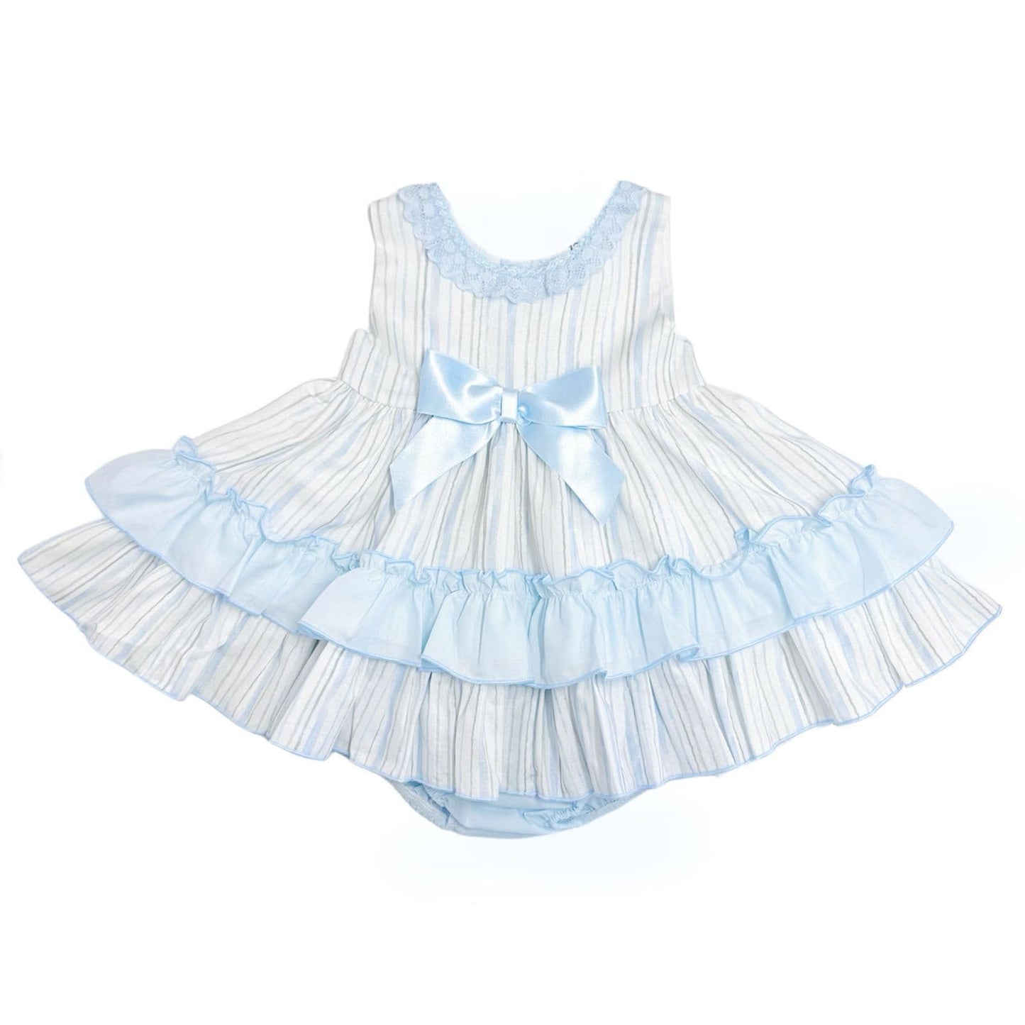 *SALE* Baby Girl Light Blue Stripe Puff Ball Dress with Pants "MYD2349B"