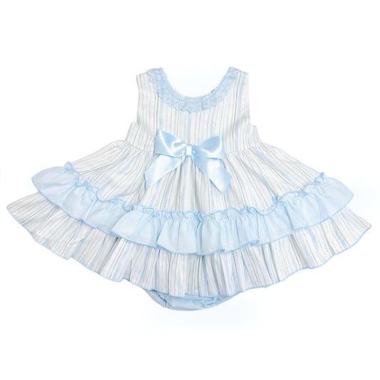 *SALE* Baby Girl Light Blue Stripe Puff Ball Dress with Pants "MYD2349B"