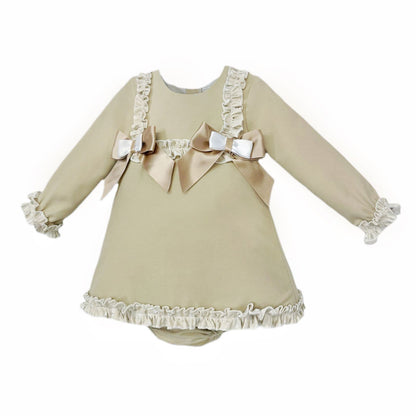 *SALE* Baby Girl Light Camel Soft Cotton Dress with Pants "MYD25230"