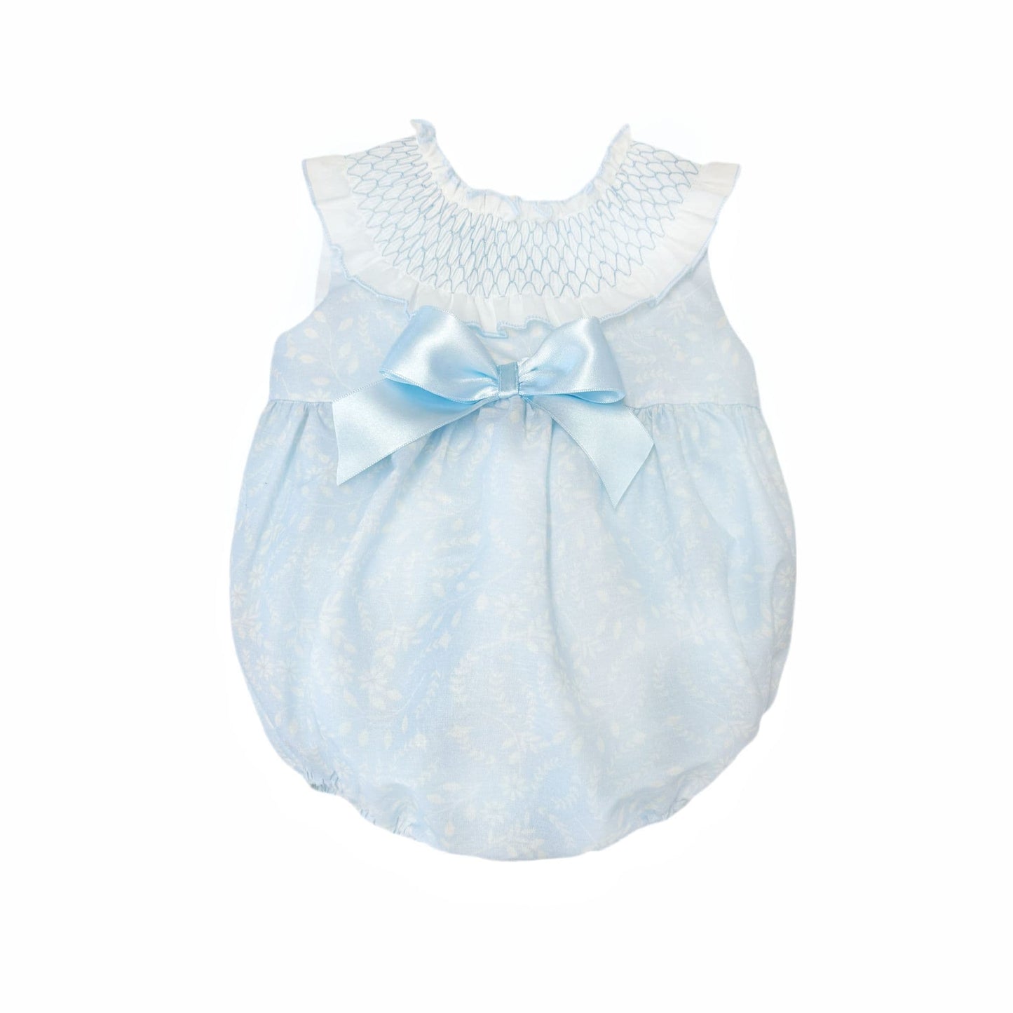 *SALE* Baby Girl Pale Blue Floral Smocked Collar Romper "MYD2479"