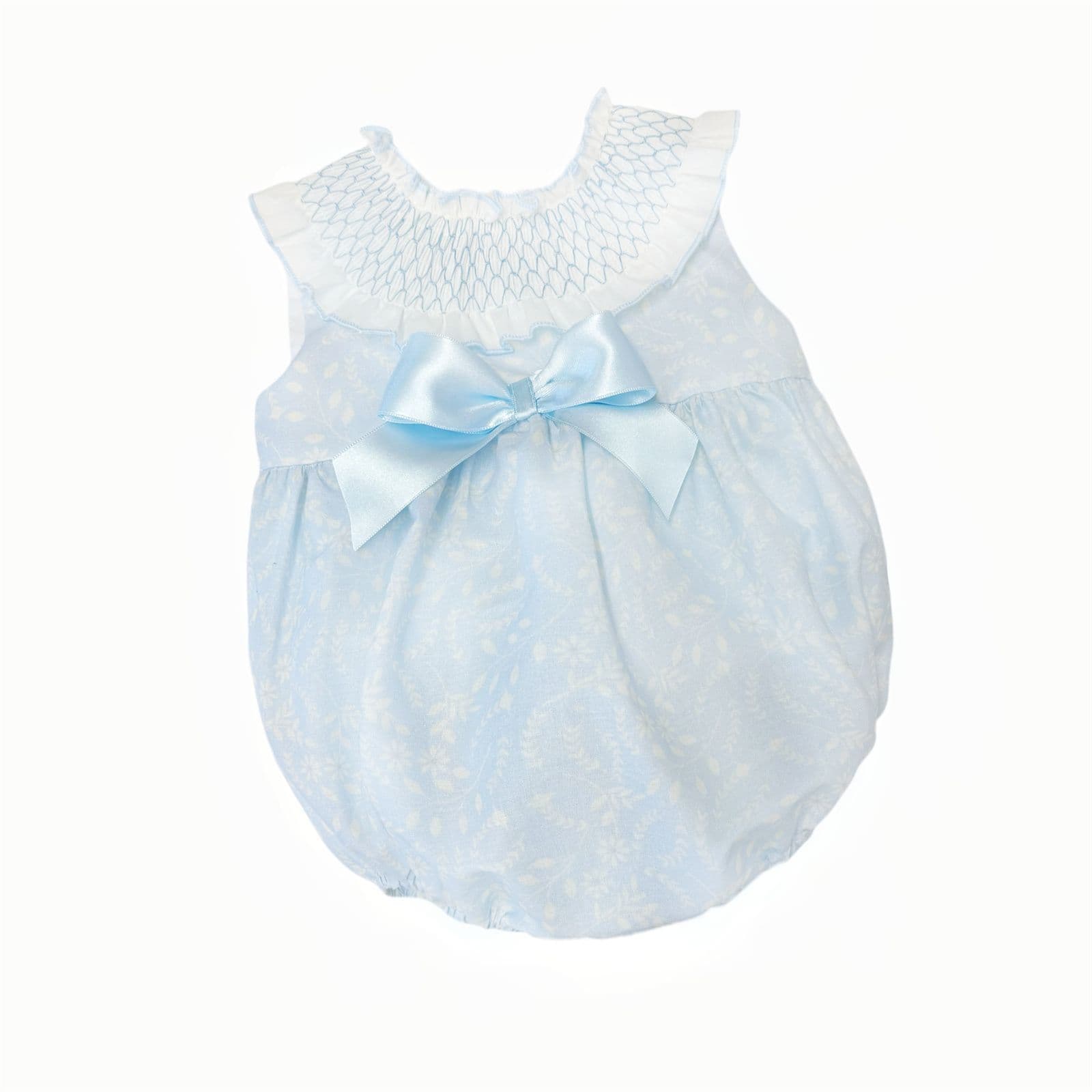 *SALE* Baby Girl Pale Blue Floral Smocked Collar Romper "MYD2479"