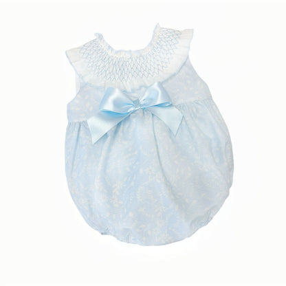 *SALE* Baby Girl Pale Blue Floral Smocked Collar Romper "MYD2479"