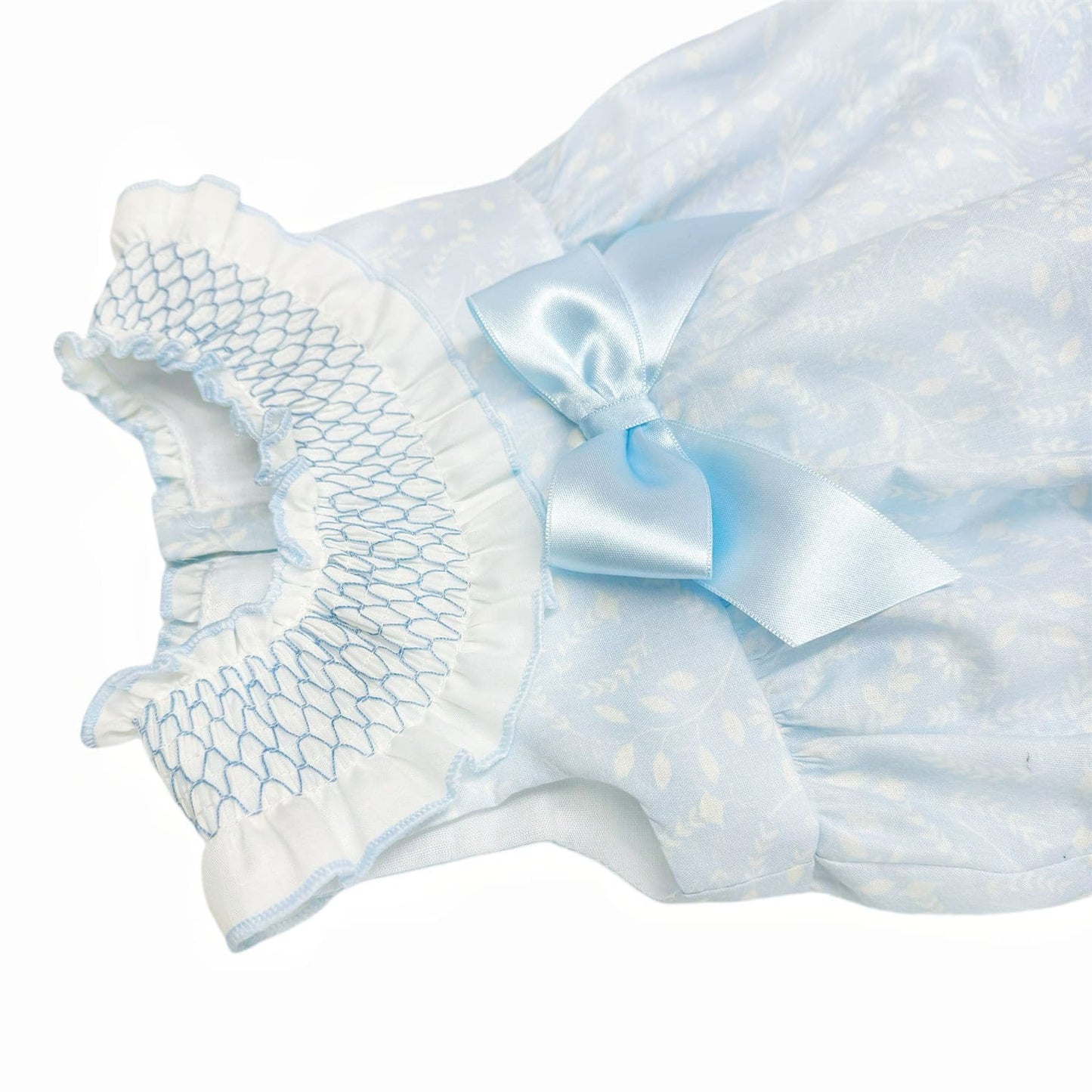 *SALE* Baby Girl Pale Blue Floral Smocked Collar Romper "MYD2479"