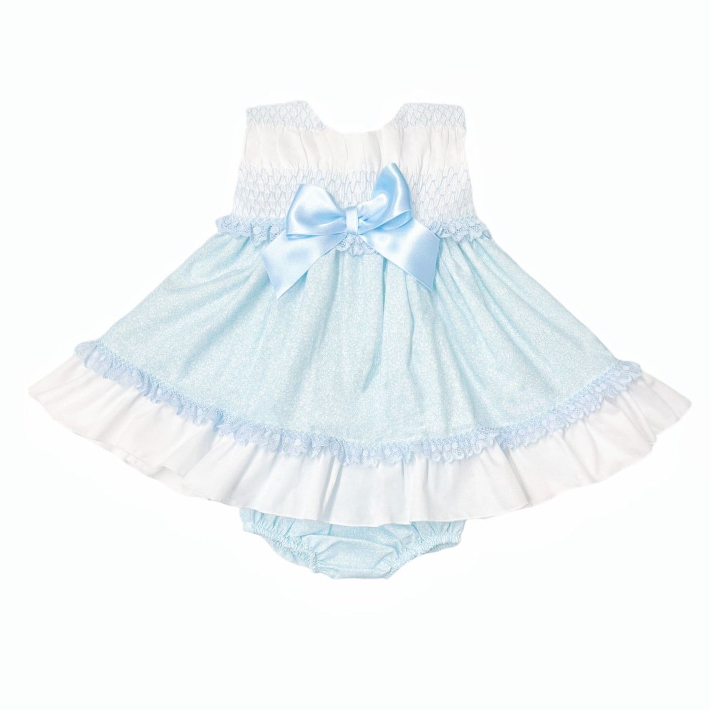 *SALE* Baby Girl Pale Blue Floral Smocked Puff Dress with Pants "MYD2484"