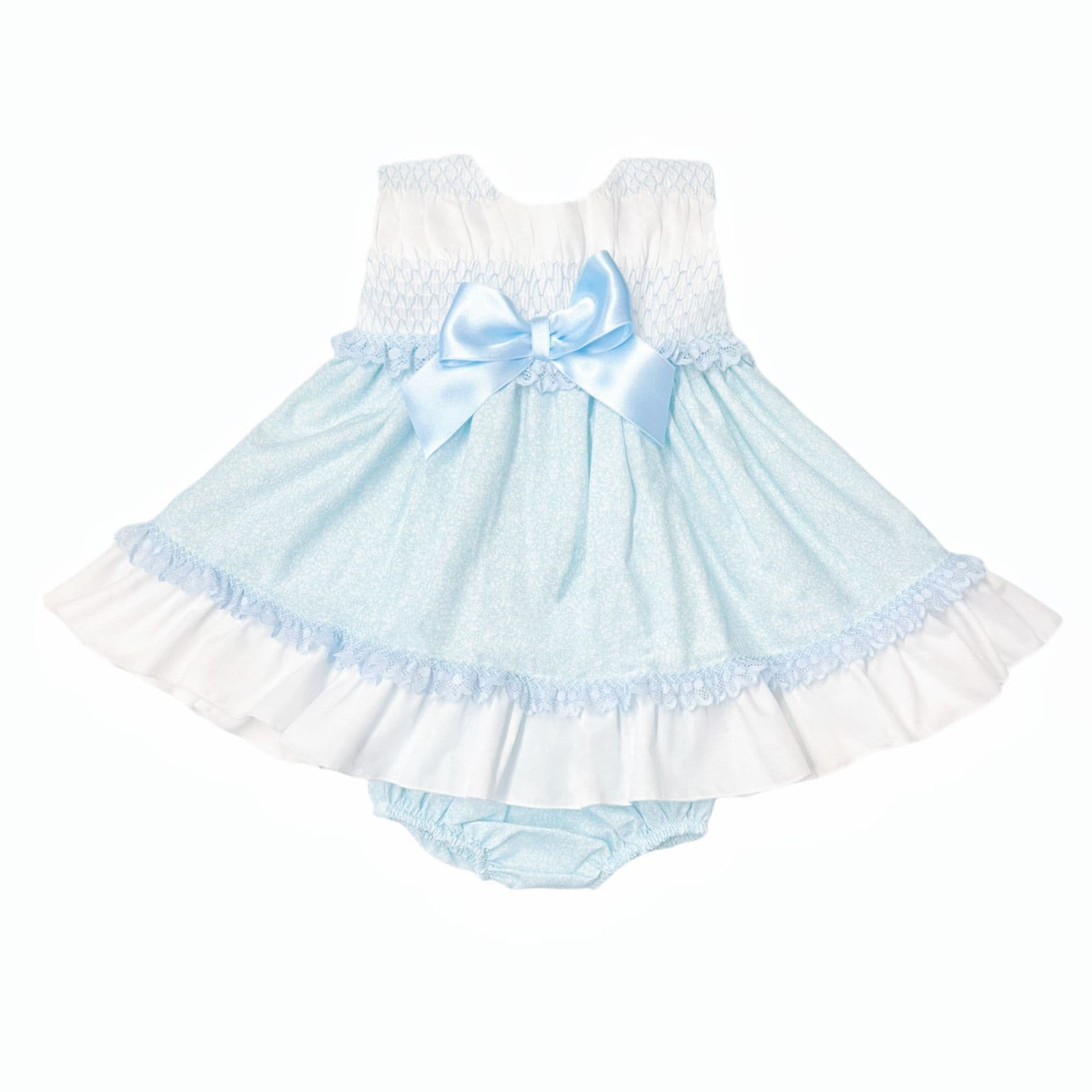 *SALE* Baby Girl Pale Blue Floral Smocked Puff Dress with Pants "MYD2484"