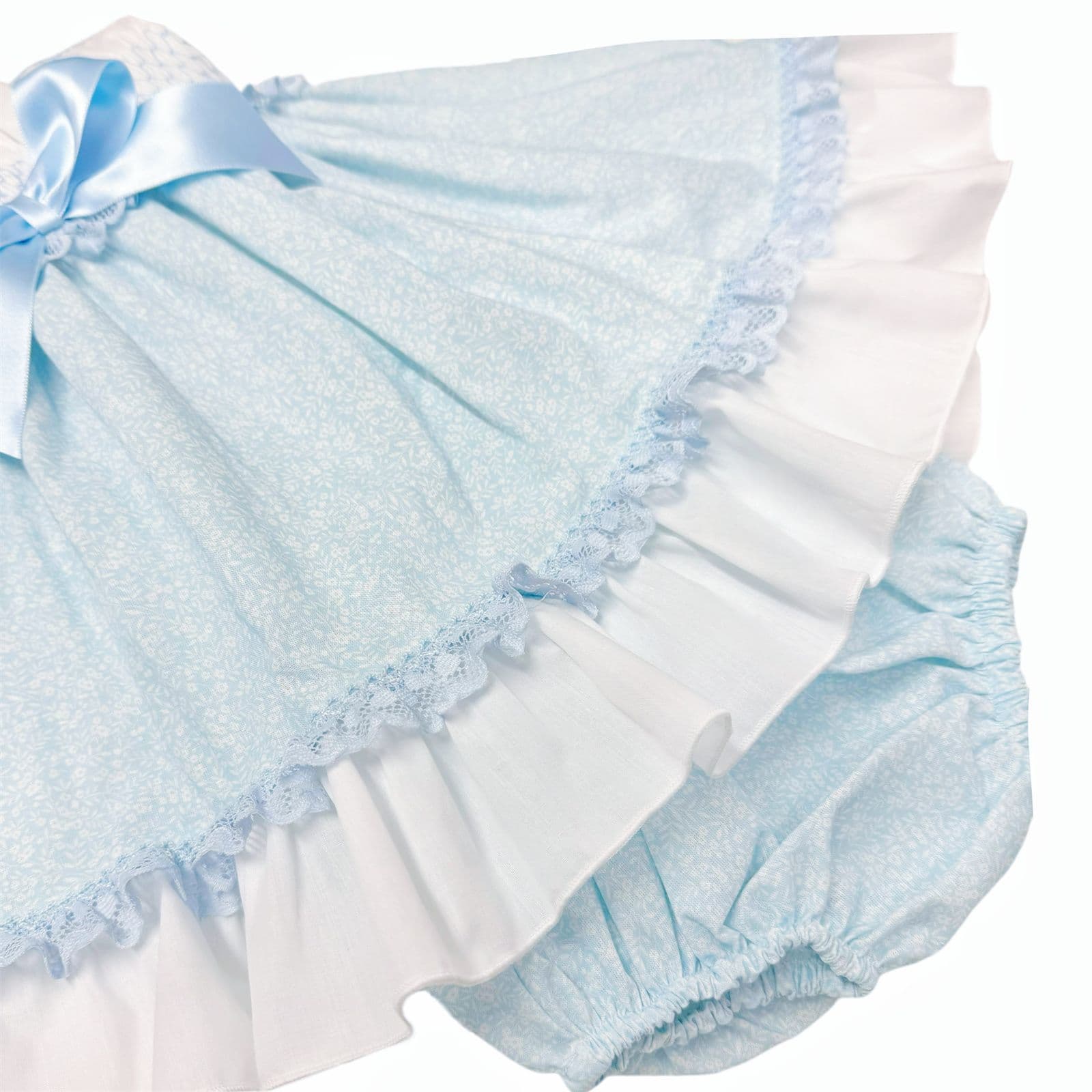 *SALE* Baby Girl Pale Blue Floral Smocked Puff Dress with Pants "MYD2484"