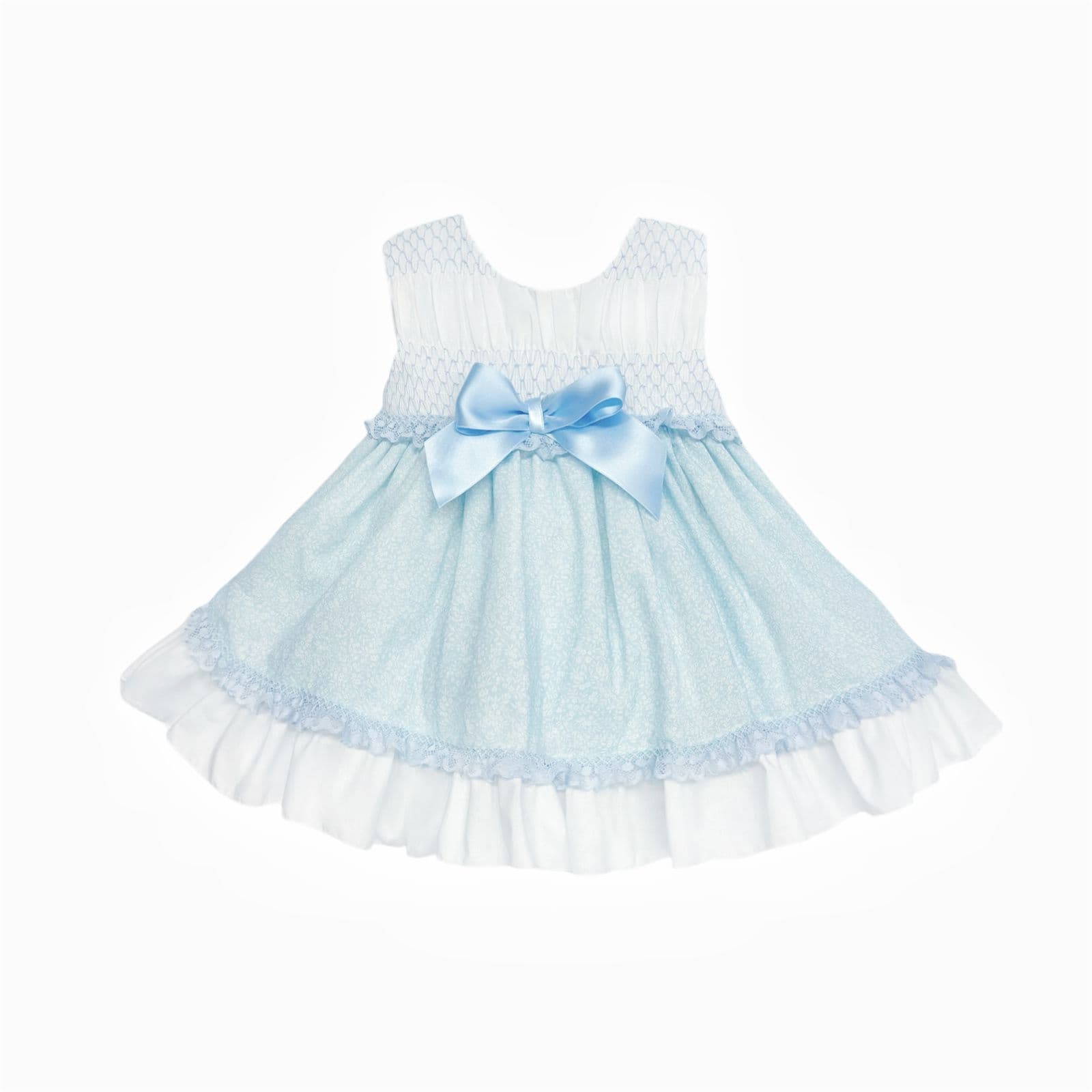 *SALE* Baby Girl Pale Blue Floral Smocked Puff Dress with Pants "MYD2484"