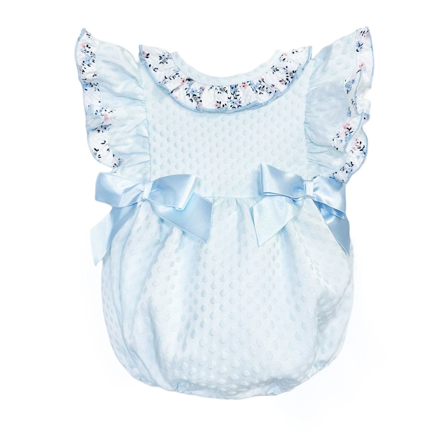 *SALE* Baby Girl Pale Blue Jacquard Frilly Shoulder Romper "MYD2421"