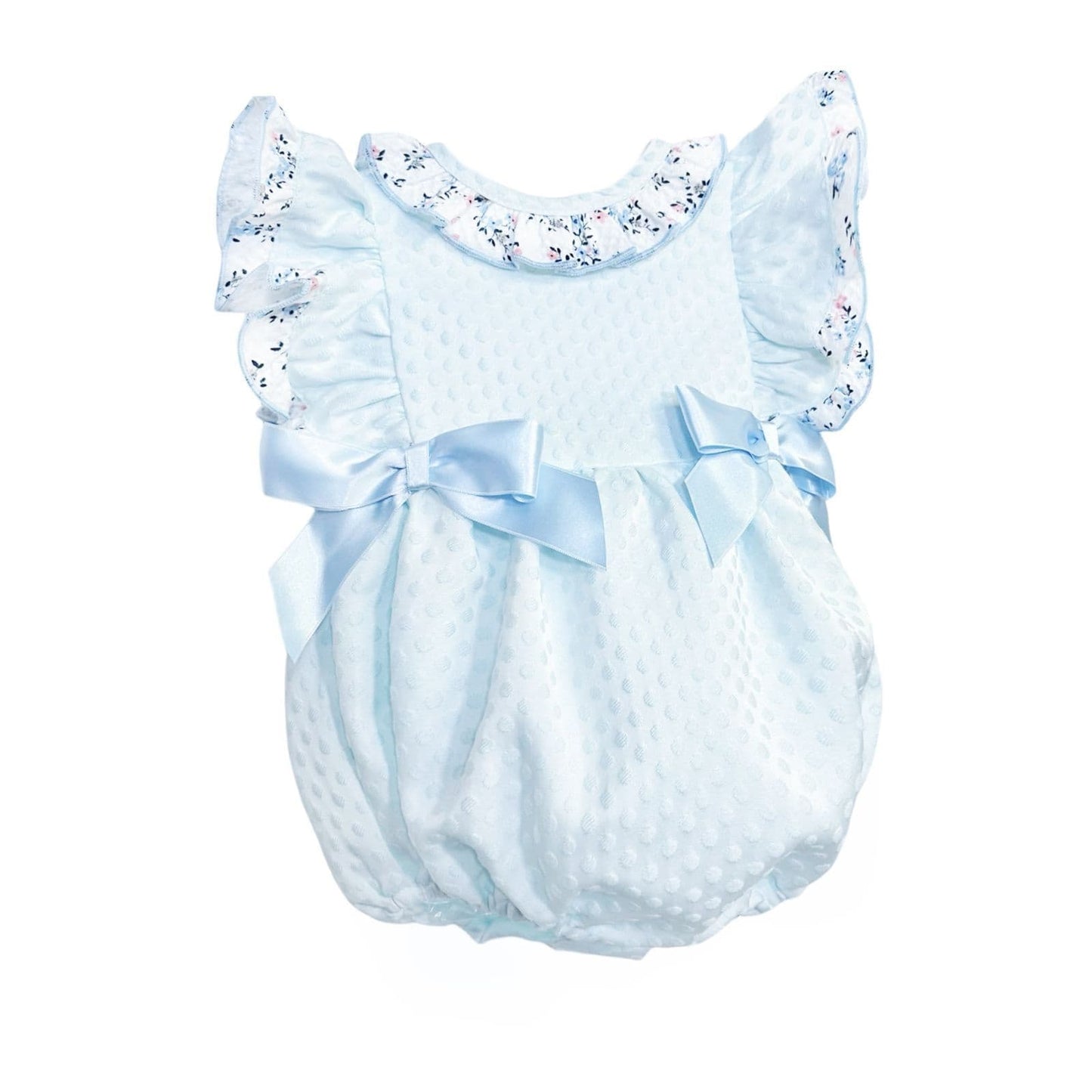 *SALE* Baby Girl Pale Blue Jacquard Frilly Shoulder Romper "MYD2421"