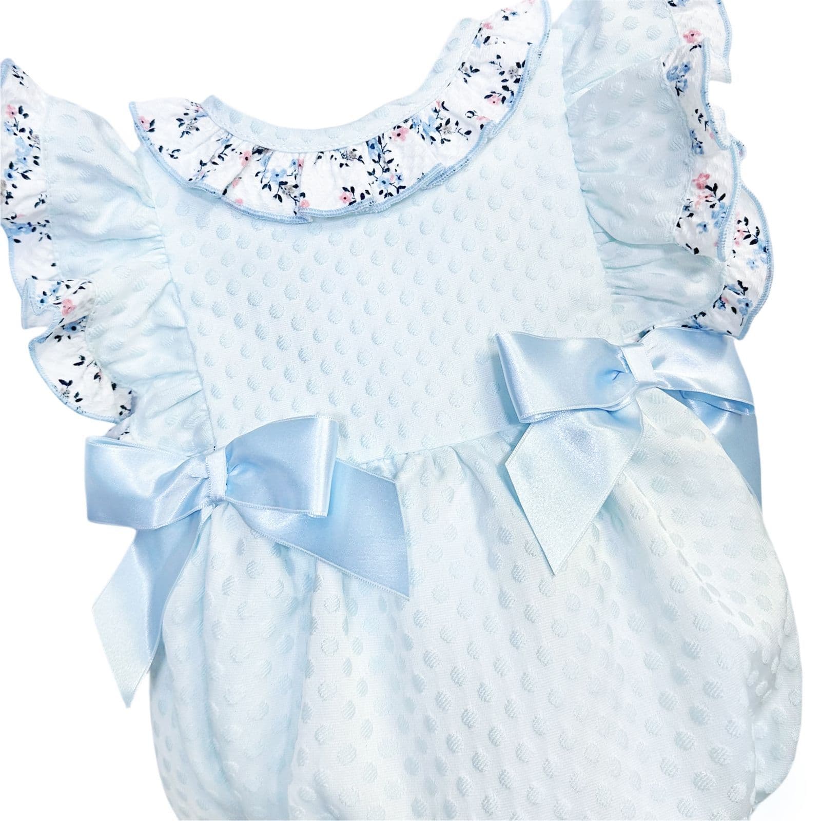*SALE* Baby Girl Pale Blue Jacquard Frilly Shoulder Romper "MYD2421"