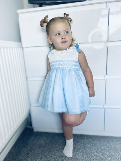 *SALE* Baby Girl Pale Blue Shoulder Bow Dress with Pants "MYD25060"
