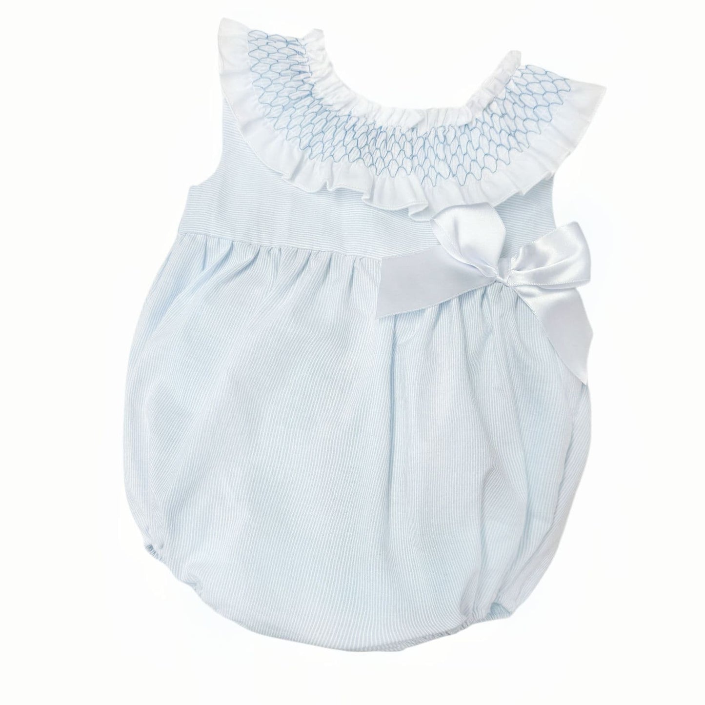 *SALE* Baby Girl Pale Blue Stripes Smocked Collar Romper "MYD2473"