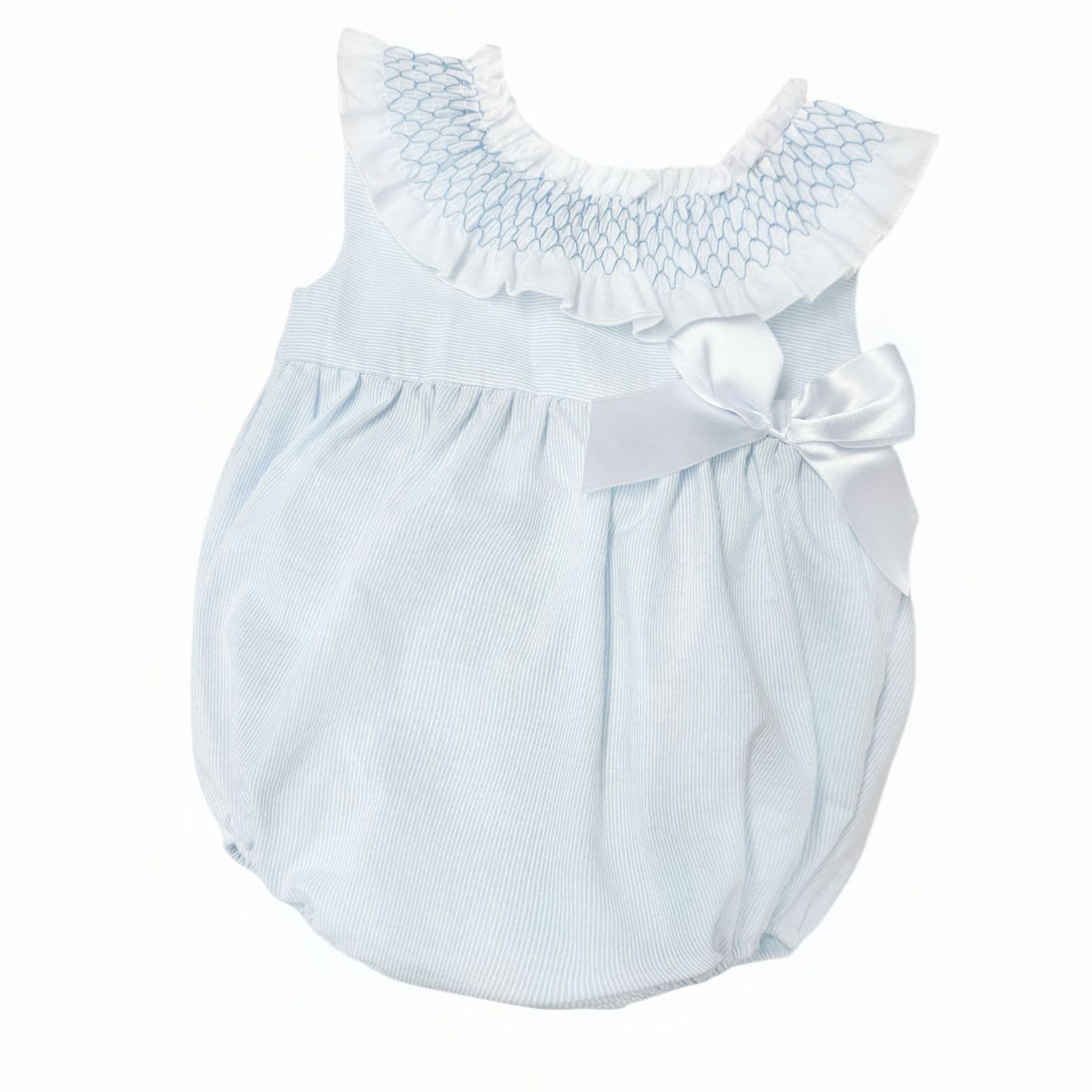 *SALE* Baby Girl Pale Blue Stripes Smocked Collar Romper "MYD2473"