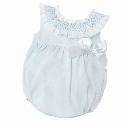 *SALE* Baby Girl Pale Blue Stripes Smocked Collar Romper "MYD2473"
