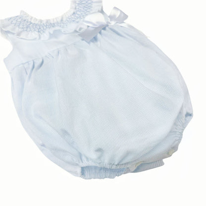 *SALE* Baby Girl Pale Blue Stripes Smocked Collar Romper "MYD2473"