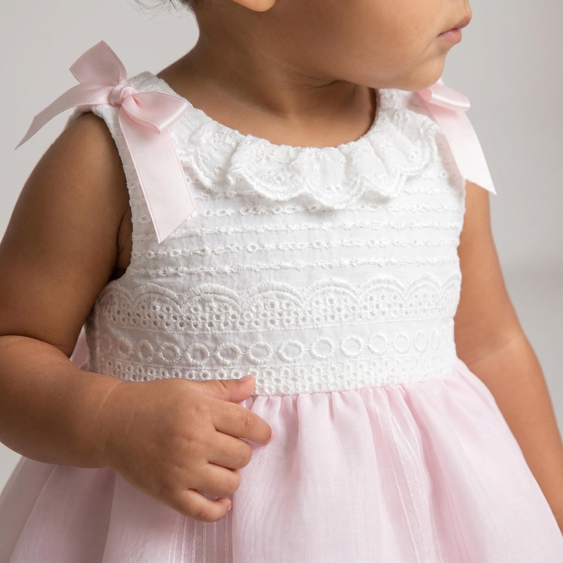 *SALE* Baby Girl Pale Pink Shoulder Bow Dress with Pants "MYD25059"