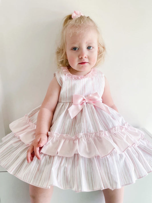 *SALE* Baby Girl Pale Pink Stripe Puff Ball Dress with Pants "MYD2349P"
