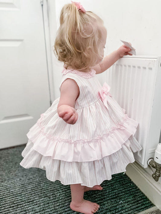 *SALE* Baby Girl Pale Pink Stripe Puff Ball Dress with Pants "MYD2349P"