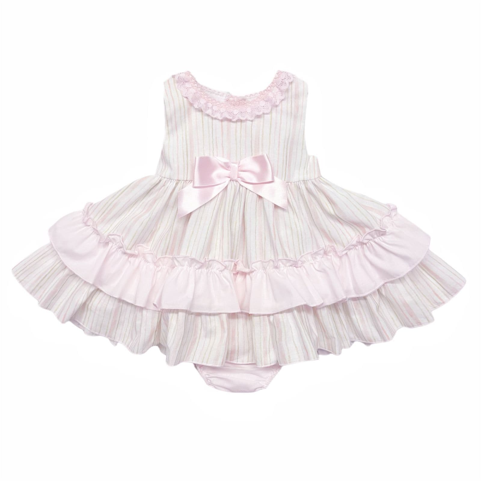 *SALE* Baby Girl Pale Pink Stripe Puff Ball Dress with Pants "MYD2349P"