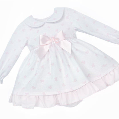 *SALE* Baby Girl Pink Bow Print Puff Ball Dress with Pants "MYD25213"