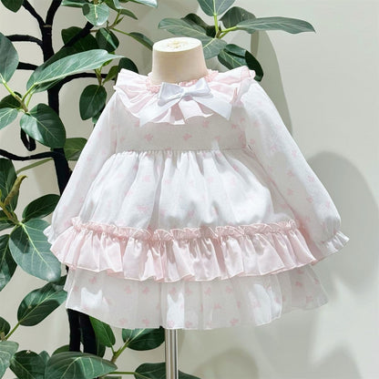 *SALE* Baby Girl Pink Bow Print Puff Ball Dress with Pants "MYD25214"